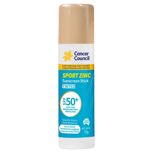 Cancer Council Sport Zinc Sunscreen Stick Tinted SPF 50+ 12g