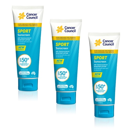 Cancer Council Sport Sunscreen Dry Touch & Sweat Resistant Lotion SPF Pack of 3