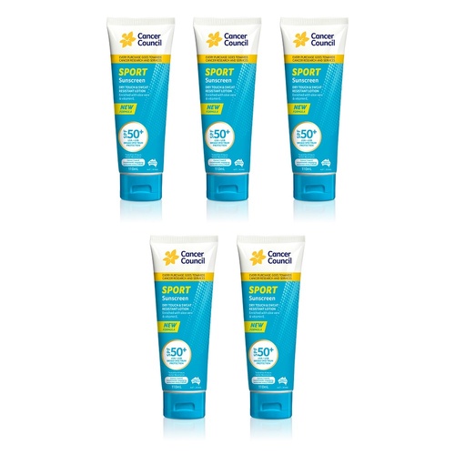 Cancer Council Sport Sunscreen Dry Touch & Sweat Resistant Lotion SPF Pack of 5