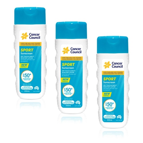 Cancer Council Sport Sunscreen Dry Touch & Sweat Resistant Lotion SPF Pack of 3