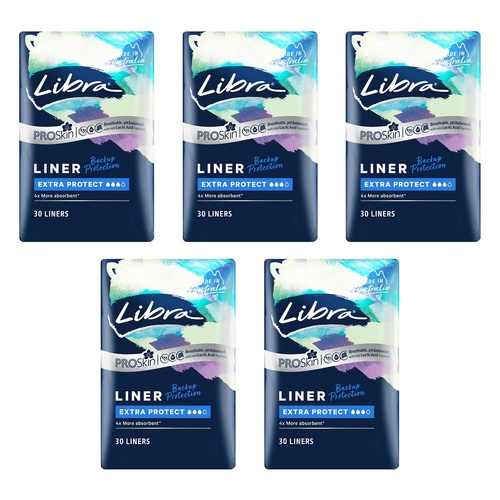Libra Extra Protect Liners ProSkin 30 Pack x 6 Bundle of 5
