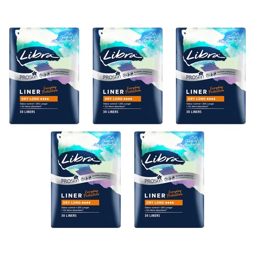 Libra Dry Long Liners ProSkin 30 Pack x 6 Bundle of 5