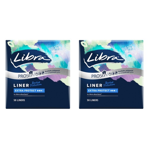 Libra Extra Protect Liners ProSkin 50 Pack x 4 Bundle of 2