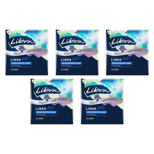 Libra Extra Protect Liners ProSkin 50 Pack x 4 Bundle of 5