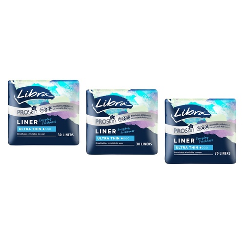 Libra Ultra Thin ProSkin Liners 30 Pack x 6 Bundle of 3