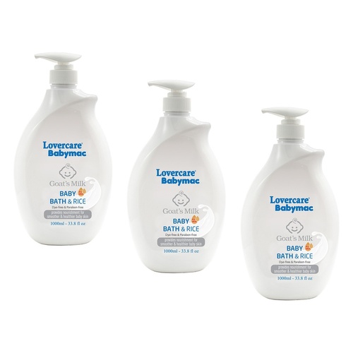 Lovercare Babymac Goat's Milk Baby Bath and Rice 1L x 3 Bundle of 3