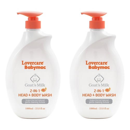 Lovercare Babymac Goat's Milk 2-in-1 Head & Body Wash 1L x 3 Bundle of 2