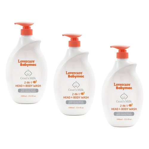 Lovercare Babymac Goat's Milk 2-in-1 Head & Body Wash 1L x 3 Bundle of 3