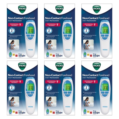 Vicks Non-Contact Forehead 3-in-1 Thermometer Pack of 6