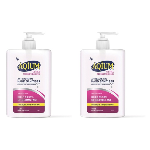 Ego Aqium Antibacterial Hand Sanitiser Ultra Hydrating 1L Pack of 2
