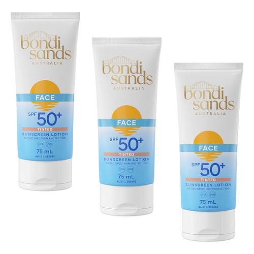 Bondi Sands Face Tinted Sunscreen Lotion SPF50+ 75mL Pack of 3