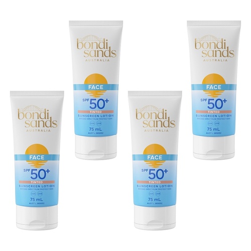 Bondi Sands Face Tinted Sunscreen Lotion SPF50+ 75mL Pack of 4