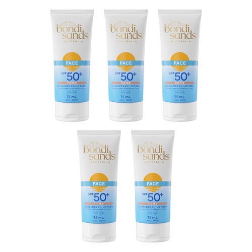 Bondi Sands Face Tinted Sunscreen Lotion SPF50+ 75mL Pack of 5