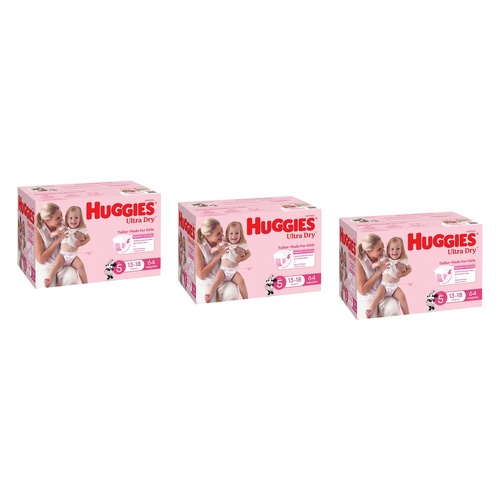 Huggies Nappies Walker Girl 64 Pack Bundle of 3