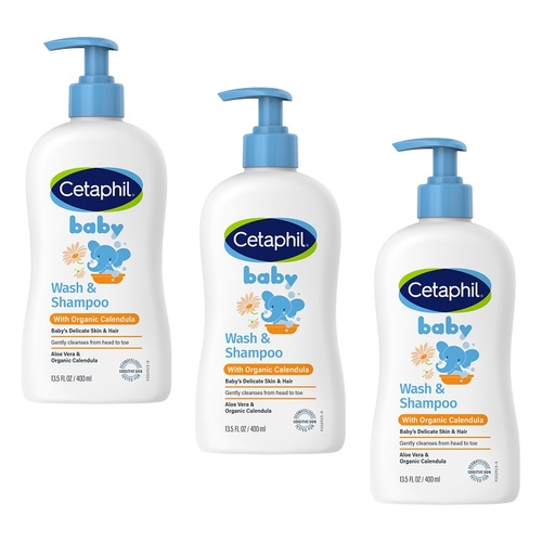 Cetaphil Baby Wash & Shampoo with Organic Calendula 400mL Pack of 3