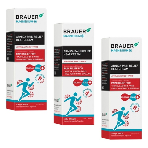 Brauer Magnesium + Pain Relief Heat Cream 100g Pack of 3