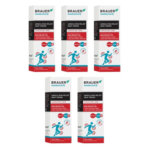 Brauer Magnesium + Pain Relief Heat Cream 100g Pack of 5
