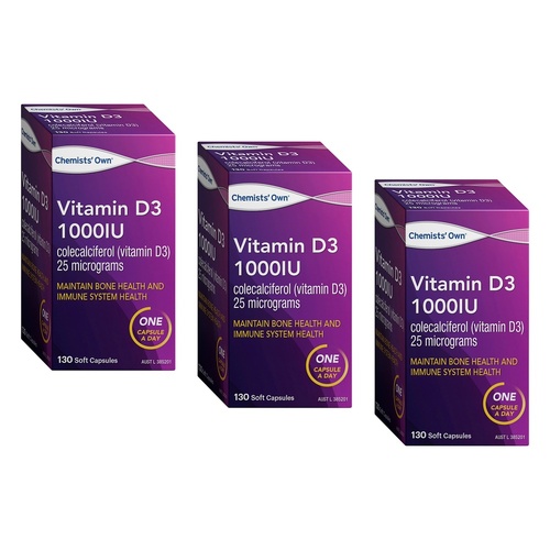 Chemists' Own Vitamin D3 1000IU 130 Capsules Pack of 3