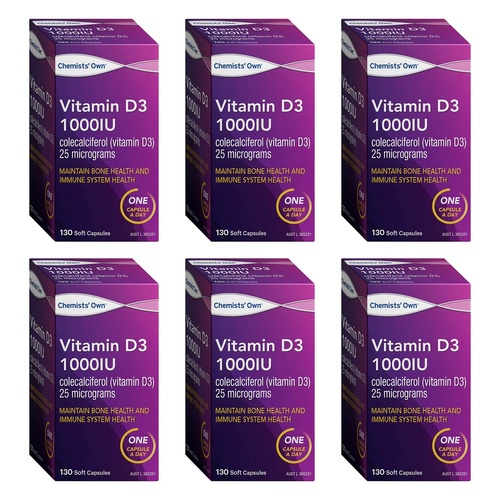 Chemists' Own Vitamin D3 1000IU 130 Capsules Pack of 6