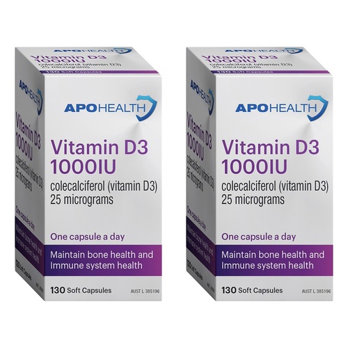 Apo Health D3 1000IU 130 Capsules Pack of 2