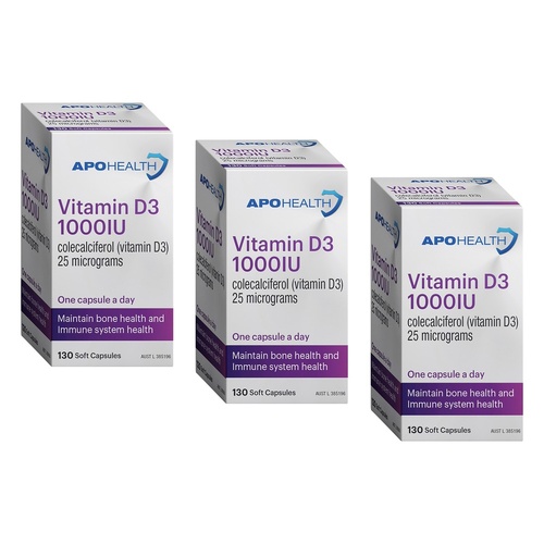 Apo Health D3 1000IU 130 Capsules Pack of 3