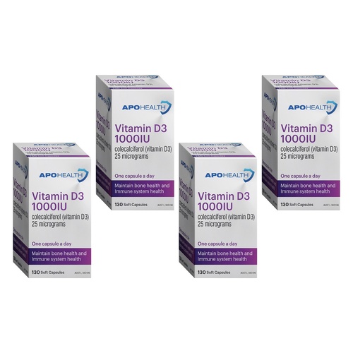 Apo Health D3 1000IU 130 Capsules Pack of 4
