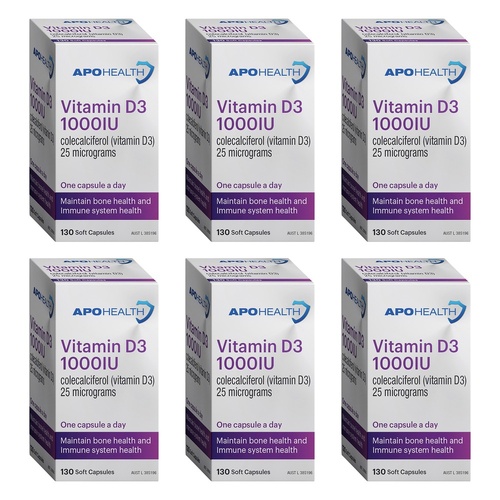 Apo Health D3 1000IU 130 Capsules Pack of 6