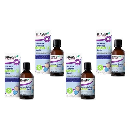 Brauer Baby & Child Immune Defence Probiotic Liquid 45mL Pack of 4