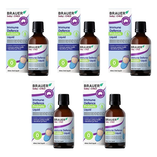 Brauer Baby & Child Immune Defence Probiotic Liquid 45mL Pack of 5