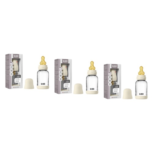 Bibs Baby Glass Bottle Complete Set Ivory Pack of 3