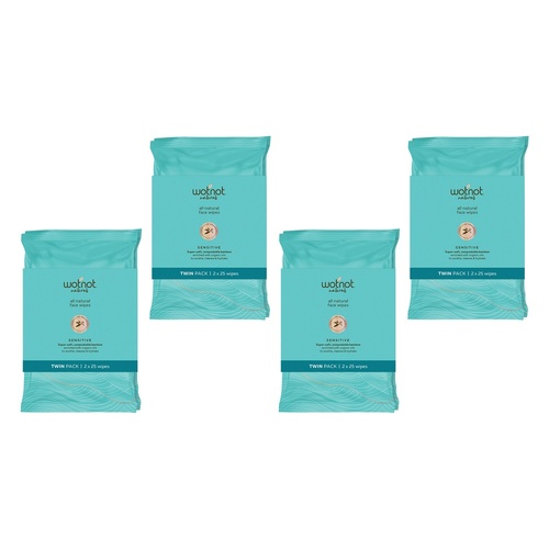 WOTNOT Face Wipes Sensitive Twin 2 x 25 Pack Bundle of 4