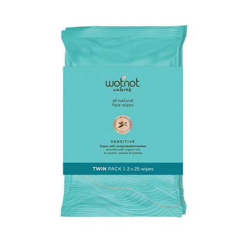 WOTNOT Face Wipes Sensitive Twin 2 x 25 Pack