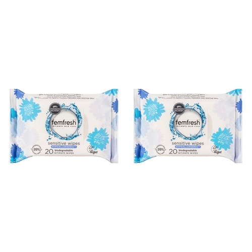 Femfresh Sensitive Intimate Wipes 20 Pack Bundle of 2