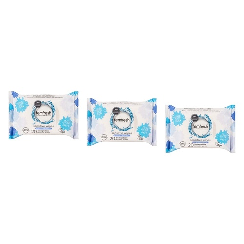 Femfresh Sensitive Intimate Wipes 20 Pack Bundle of 3