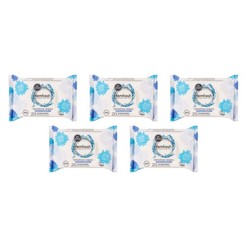 Femfresh Sensitive Intimate Wipes 20 Pack Bundle of 5
