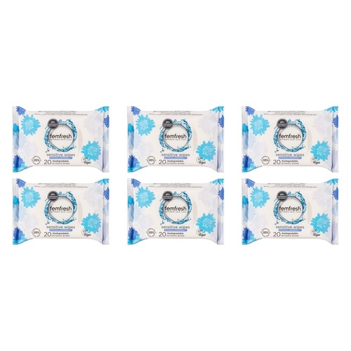 Femfresh Sensitive Intimate Wipes 20 Pack Bundle of 6