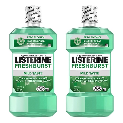 Listerine Freshburst Zero Mouthwash 500mL Pack of 2