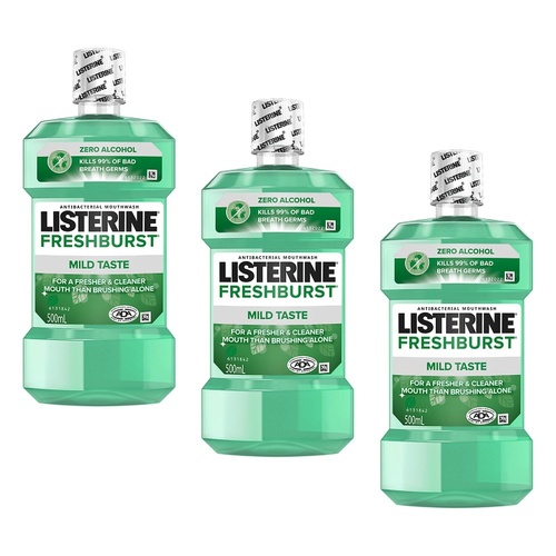 Listerine Freshburst Zero Mouthwash 500mL Pack of 3