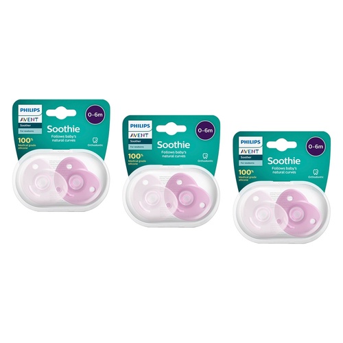 Philips Avent Soothie 0-6 Months Pink 2 Pack Bundle of 3
