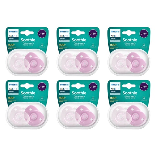 Philips Avent Soothie 0-6 Months Pink 2 Pack Bundle of 6