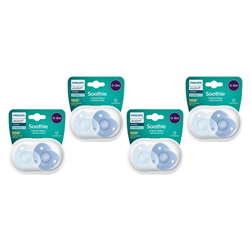 Philips Avent Soothie 0-6 Months Blue 2 Pack Bundle of 4
