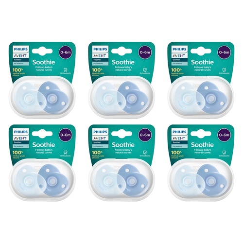 Philips Avent Soothie 0-6 Months Blue 2 Pack Bundle of 6