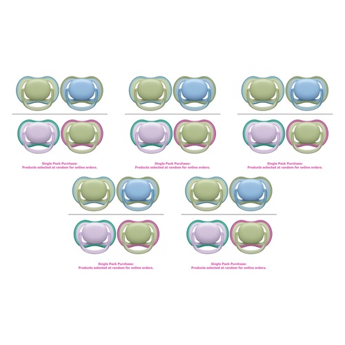 Philips Avent Ultra Air Soother Plain Mixed 0-6 Months 2 Pack Bundle of 5