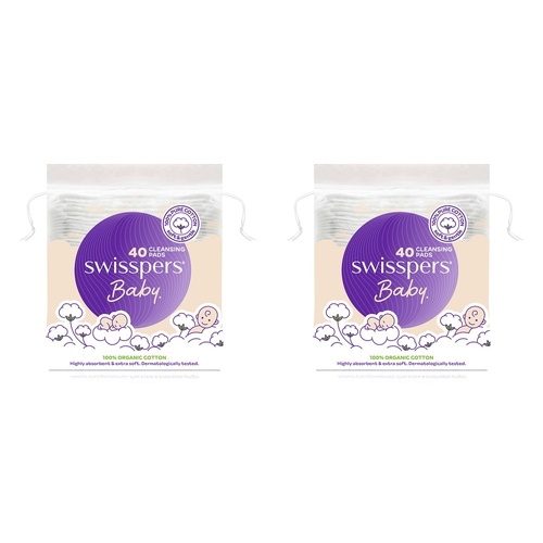 Swisspers Baby Organic Cotton Cleansing Pads 40 Pack x 4 Bundle of 2