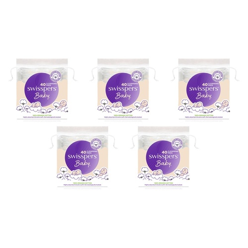 Swisspers Baby Organic Cotton Cleansing Pads 40 Pack x 4 Bundle of 5