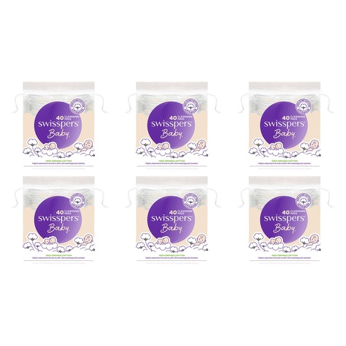 Swisspers Baby Organic Cotton Cleansing Pads 40 Pack x 4 Bundle of 6