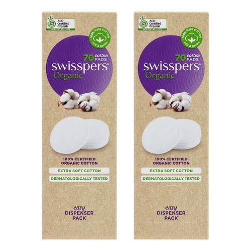 Swisspers Organic Cotton Pads Eco Dispenser 70 Pack x 6 Bundle of 2