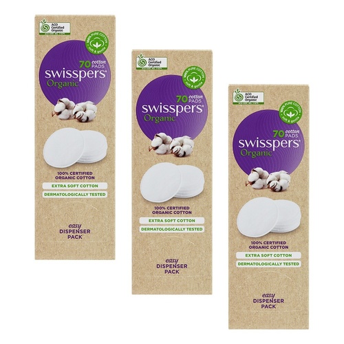 Swisspers Organic Cotton Pads Eco Dispenser 70 Pack x 6 Bundle of 3