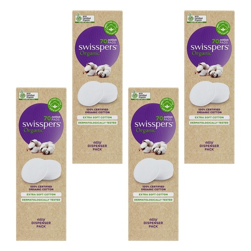 Swisspers Organic Cotton Pads Eco Dispenser 70 Pack x 6 Bundle of 4