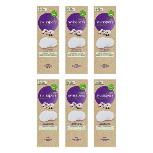 Swisspers Organic Cotton Pads Eco Dispenser 70 Pack x 6 Bundle of 6